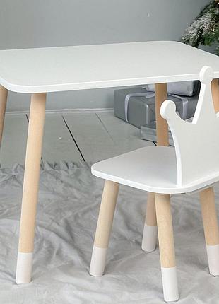 Стол прямоугольный 46х60х45 и стул корона 26.5х26х25, столик и стульчик для мальчика, белый
