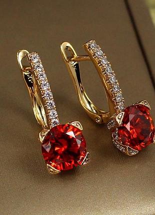 Серьги xuping jewelry свет в окне с красным камнем 2,2 см золотистые
