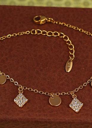 Браслет xuping jewelry с подвесками монетки с ромбиками 17 см удлиннитель 3 см золотистый