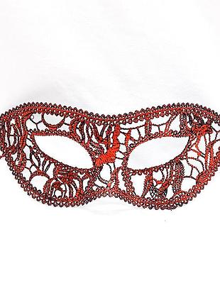 Маска из кружева маскарадная на завязках 23 на 8 см красный