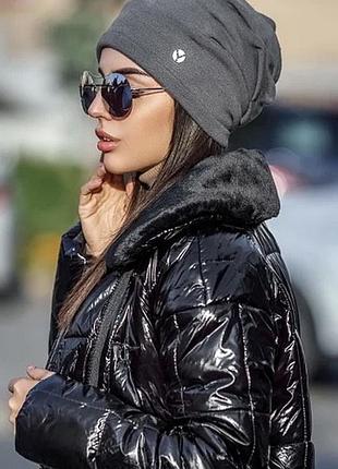 Шапка троянда драпірована з отвором для волосся сіра темно сірий