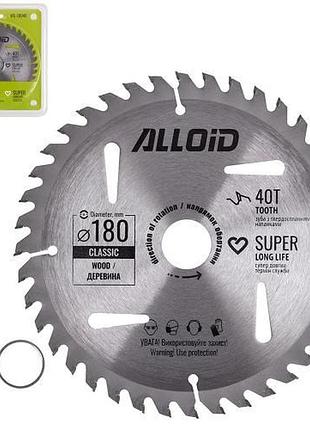 Диск пиляльний по дереву з твердосплавними напайками 180х25,4/22,2мм, 40 зубів alloid