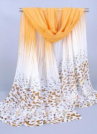 Женский леопардовый шарф желто-белый - размер шарфа 150*48см, шифон