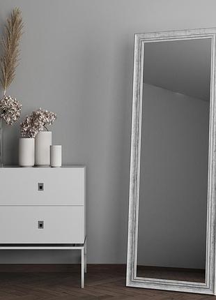 Підлогове біле дзеркало 172х62 з срібною патиною на повний зріст, дзеркало підлогове велике в широкій рамі