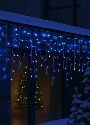 Гирлянда бахрома 200 led 12 м белая нить – уличная гирлянда от сети, синий свет