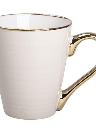 Кружка фарфоровая с золотым ободком и позолоченной ручкой 320 (мл) бежевая rx-n240624be