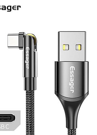 Зарядный кабель essager usb з обертаючим конектором type-c 3a 1метр