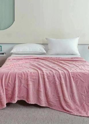 Плед евро пушистый koloco "листья" 200 х 230 см (39982) розовый