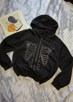 Соуп худи, зепка на флисе, женский зип худи со стразами