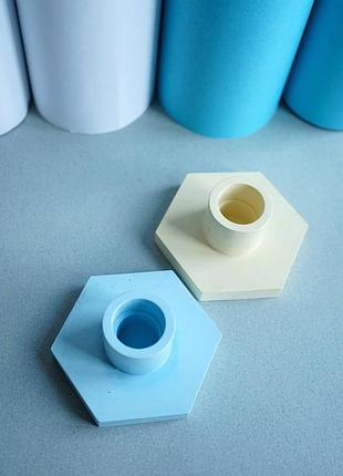 Набір декоративних підсвічників з гіпсу для столових свічок 2шт блакитний-жовтий