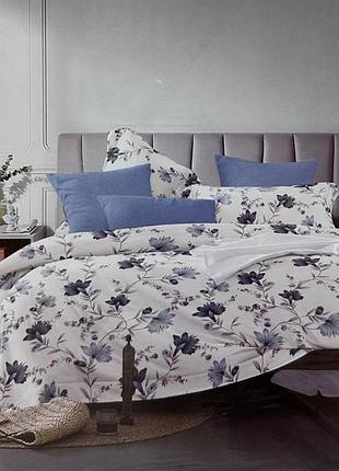 Комплект постельного белья полуторный koloco 100% хлопок (40101) синие цветы на белом
