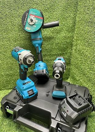 Набор 3в1 аккумуляторных инструментов в кейсе: болгарка/шуруповерт/гайковерт