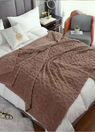 Плед евро пушистый koloco "квадраты с кругами" 200 х 230 см (40022) коричневый