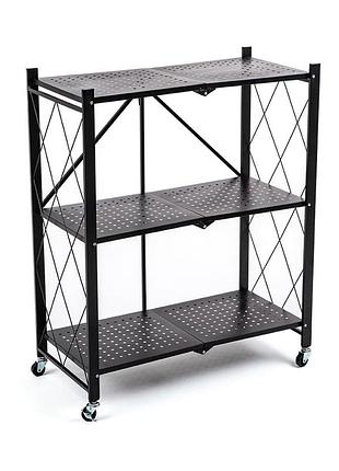 Стеллаж мобильный трехъярусный универсальный раскладной из нержавеющей стали черный 89*72*34см sw-00002097