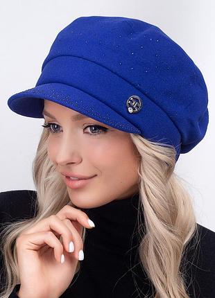 Картуз кепка з кашеміру козирок з камінням 56-58 електрик