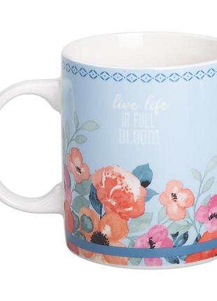 Кружка фарфоровая с цветочным принтом 400 (мл) для чая и кофе голубая rx-n240139bl