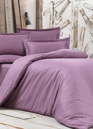 Постельное белье lilac elite сатин страйп meriset - семейный на резинке сімейний