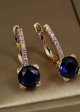 Серьги xuping jewelry свет в окне с синим камнем 2,2 см золотистые