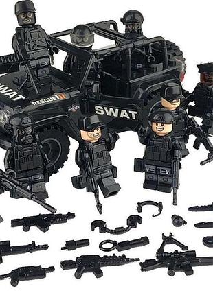 Конструктор фигурки человечки военные спецназ swat солдаты оружие машина джип