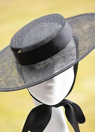 Летняя женская шляпа канотье соломка синамей чёрный