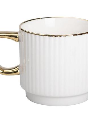 Чашка фарфоровая с золотым ободком и золотой ручкой 300 (мл) белая rx-n231129w