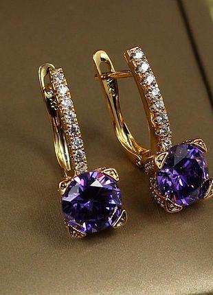 Серьги xuping jewelry свет в окне с фиолетовым камнем 2,2 см золотистые