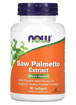 Со пальметто с маслом семян тыквы и цинком, saw palmetto, now foods, мужское здоровье, экстракт, 160 мг, 90