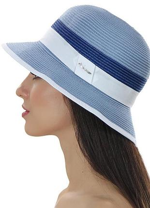 Женская шляпа ширина поля 6 см цвет серый с черным голубой с синим