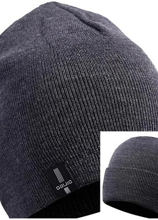 Мужская высокая шапка двойная с отворотом цвет оливковый тёмно серый