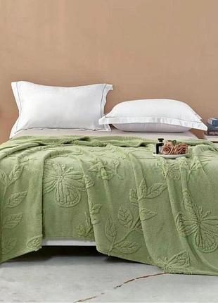 Плед евро пушистый koloco "бабочки" 200 х 230 см (39964) зеленый