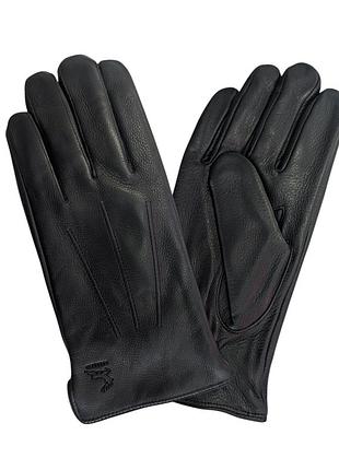 Мужские перчатки из кожи оленя черные с подкладкой из шерсти 9