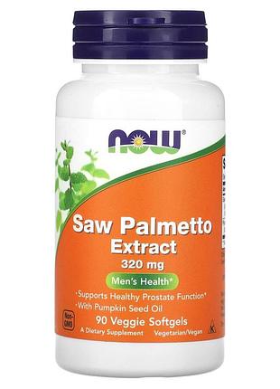 Со пальметто, saw palmetto, now foods, экстракт для мужского здоровья, 320 мг, 90 растительных гелевых капсул