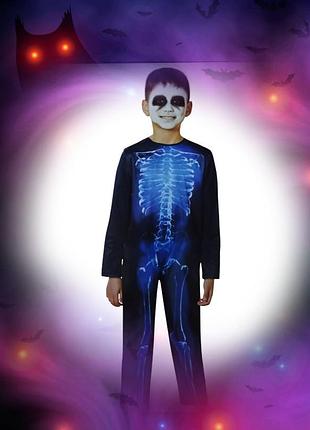 Дитячий комбінезон синій скелет на хелловін s 4-6 роки чорний-синій