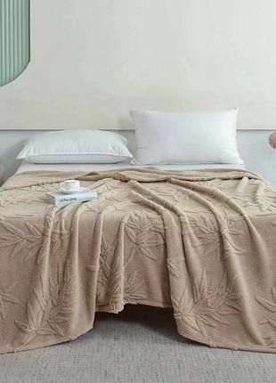 Плед двуспальный пушистый koloco "листья" 180 х 220 см (39994) бежевый