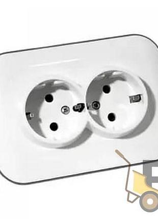 Розетка двойная с заземлением loft белый+серый 404-010303-907