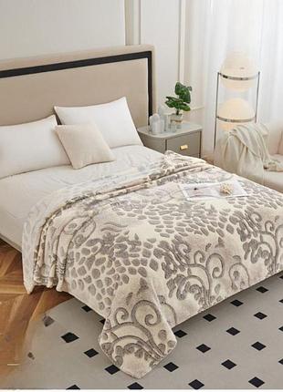 Плед двухспальный кoloco "стрижка" 180 х 220 (40027) серые узоры на бежевом