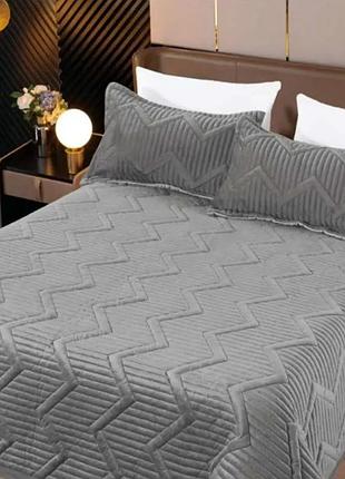 Покрывало велюровое стеганое евро koloco "зигзаги" 220 х 240 см (40035) серый