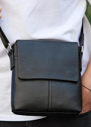 Шкіряна чоловіча сумка-месенджер 21х23х5.5, сумка планшет через плече tiding bag 48450 чорна