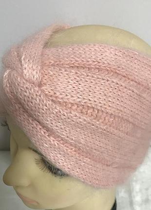 Широкая ангоровая повязка-чалма 17 см персиковый