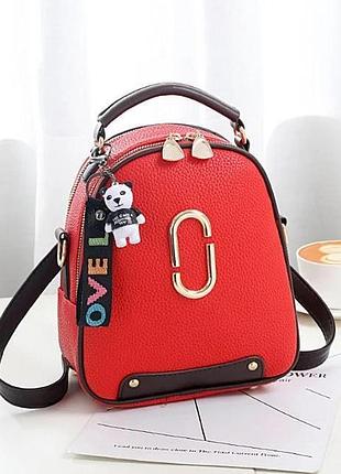 Жіноча сумка-рюкзак маленька 2 в1 з плечовим ременем з екошкіри червоний