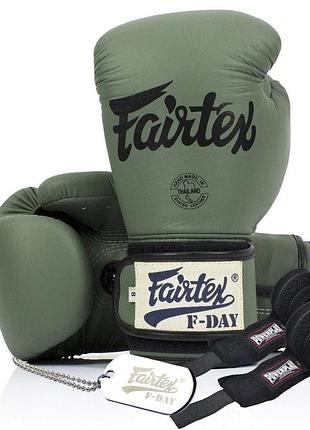 Боксерські рукавиці fairtex bgv11, зелені, 10 унцій (283 г) для спортсменів від 8 років до 60 кг + бинти