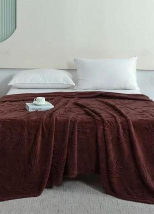 Плед двуспальный пушистый koloco "листья" 180 х 220 см (39989) темно-коричневый