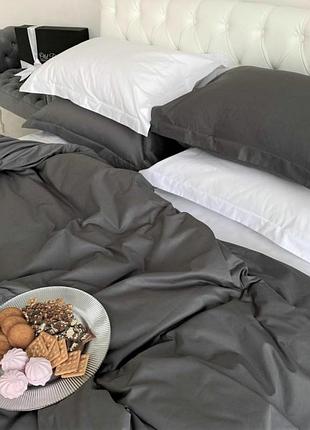 Постільна білизна на резинці двоспальний поплін люкс мікс антрацит+арктика moonlight