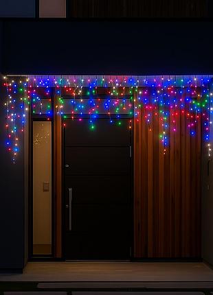 Гирлянда бахрома 105 led 6 м, белая нить мультицвет с флеш-режимом для уличного декора