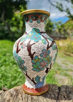 Винтажная ваза, вазочка в технике клуазоне, сакура.