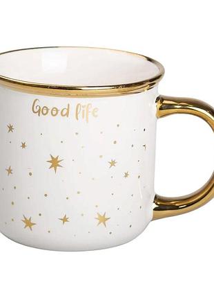 Чашка фарфоровая с золотым ободком и позолоченной ручкой 320 (мл) good life белая rx-n231506w