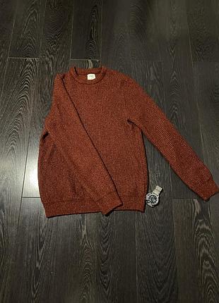 Мужской свитер m&s бордового цвета, вязаный, р. м