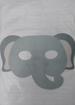 Детская маска слон из картона для праздника 19 на 14 см серый