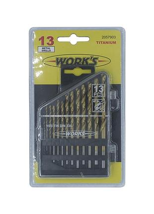 Набор сверл по металлу tin - 13шт, h1301-3 (work's)