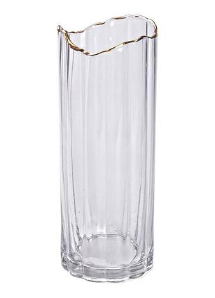 Декоративная ваза из прозрачного стекла с золотым ободком 29,5 см hp-1716
